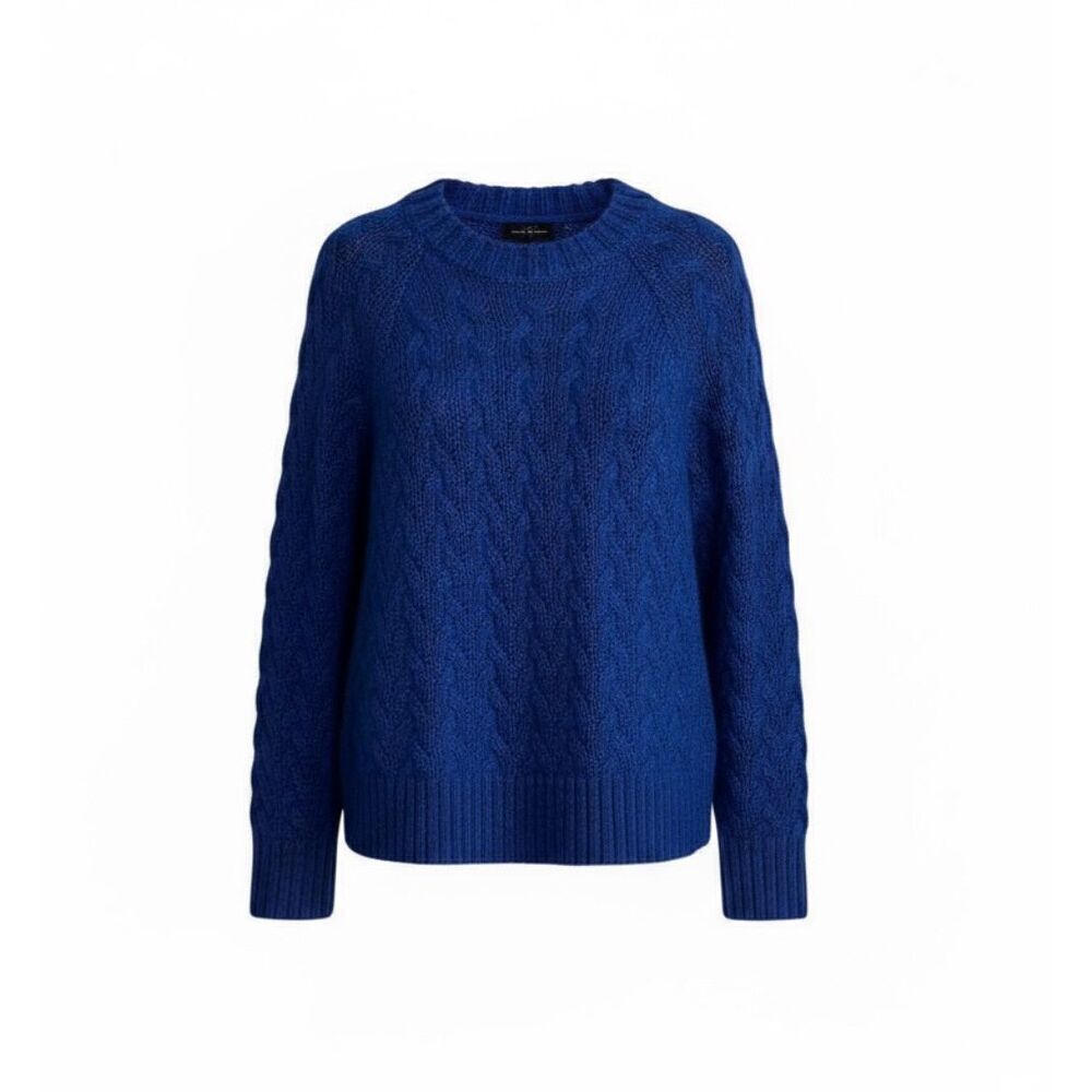 Lucky Brand Quinn Cable Knit Crew Neck Long Sleeve Pullover Sweater Blue Large